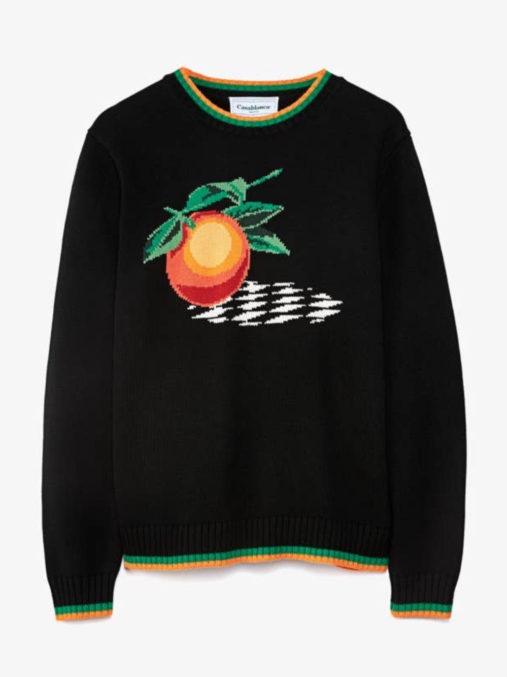 Casablanca tennis club orange intarsia long sleeve crewneck black sweater M